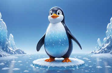 Obraz premium 3d render of cartoon penguin in realistic ice background
