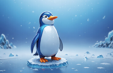 Obraz premium 3d render of cartoon penguin in realistic ice background