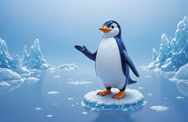 Obraz premium 3d render of cartoon penguin in realistic ice background