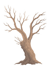 Old dead tree. Hand draw leafless trunk. Winter or autumn season plants icon, dry naked branch silhouette. Nature ecology problems concept. Isolated  illustration