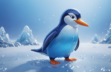 Obraz premium 3d render of cartoon penguin in realistic ice background