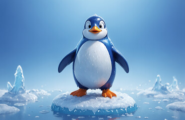 3d render of cartoon penguin in realistic ice background