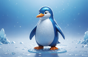 Obraz premium 3d render of cartoon penguin in realistic ice background