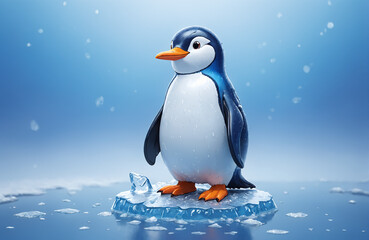 Obraz premium 3d render of cartoon penguin in realistic ice background