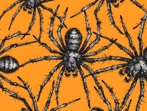 Creepy Crawly Spider Pattern with Seamless Halloween Themed Background