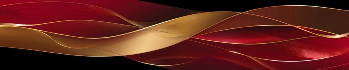Abstract red and gold wavy design on black background.