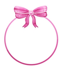 Mirror or photo frame for princess with pink bow. Vector illustration