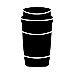 Illustration showing a black coffee cup icon on a white background