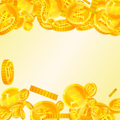 Korean won coins falling. Scattered gold WON