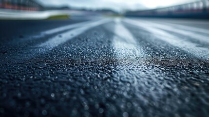 A close-up of a smooth asphalt surface on a racetrack, highlighting the texture and quality of the track materials