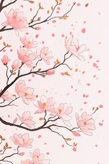 Fototapeta premium Pink Magnolia Blossom Tree Branch with Falling Petals