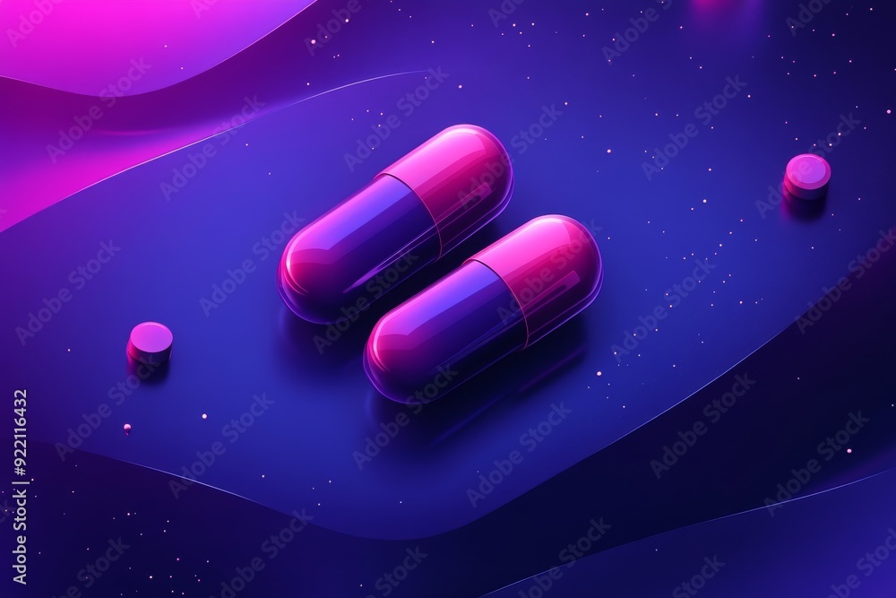 Poster floating capsules in outer space with planetary backdrop