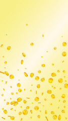 Japanese yen coins falling. Scattered gold JPY