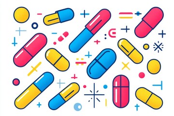 Minimalistic Pharmaceutical Icons Arranged in a Seamless Pattern