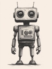 Fototapeta premium Vibrant doodle of a quirky whimsical mechanical robot character with various gears gadgets and other futuristic technological elements Featuring a playful stylized design with a retro futuristic