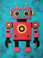 Fototapeta premium Vibrant and quirky doodle art of a funky mechanical robot with gears gadgets and other whimsical details in a modern abstract digital art style