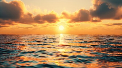 Obraz premium A golden sunset over a beach, with waves gently crashing against the shore under a colorful sky