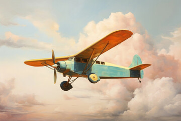 Blue propeller plane oil painting