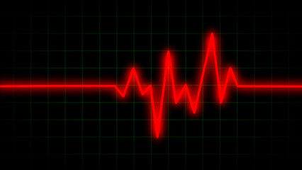 Naklejka premium Neon glowing heartbeat or pulse rate line. Health and Medical concept. EKG Pulse line, cardiogram and rhythm. A digital heart beat with a glowing neon effect, symbolizing life, health, technology, lov