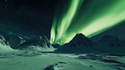 Fototapeta premium Aurora Borealis over Snowy Mountains