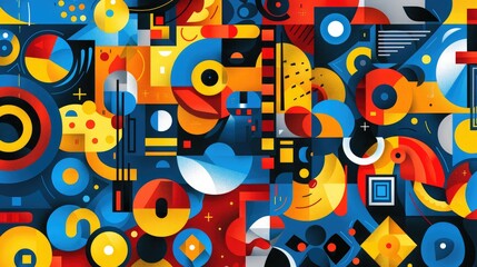 A modern abstract pattern background with bold shapes and bright colors, offering a vibrant and contemporary design