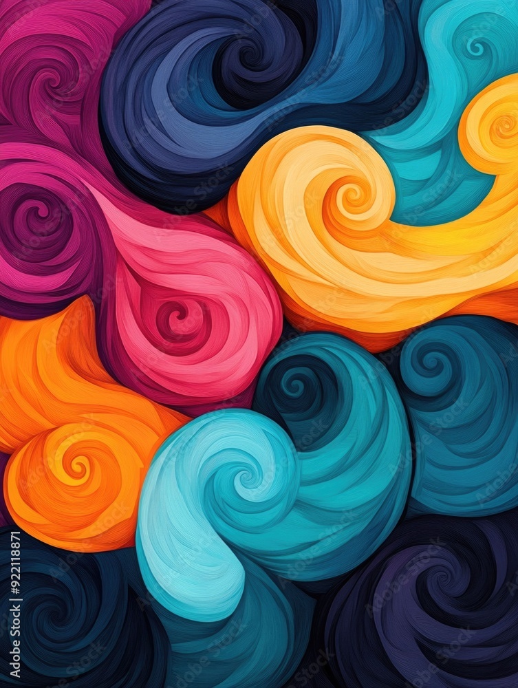 Poster vibrant and captivating abstract doodle art featuring dynamic swirls and waves in a fluid harmonious