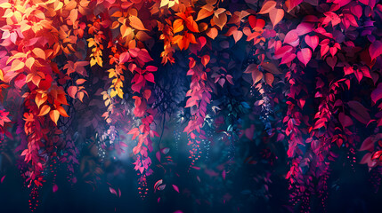 Obraz premium Elegant colorful tree with vibrant leaves hanging branches. Bright color 3d abstraction wallpaper for interior mural painting wall