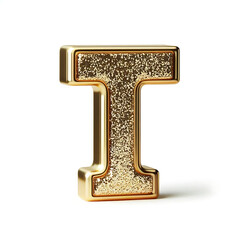 Gold alphabet T with a solid white background.
