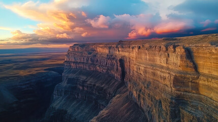 Golden hour paints Arizona's grand canyon with fiery hues, a breathtaking desert masterpiece carved by time