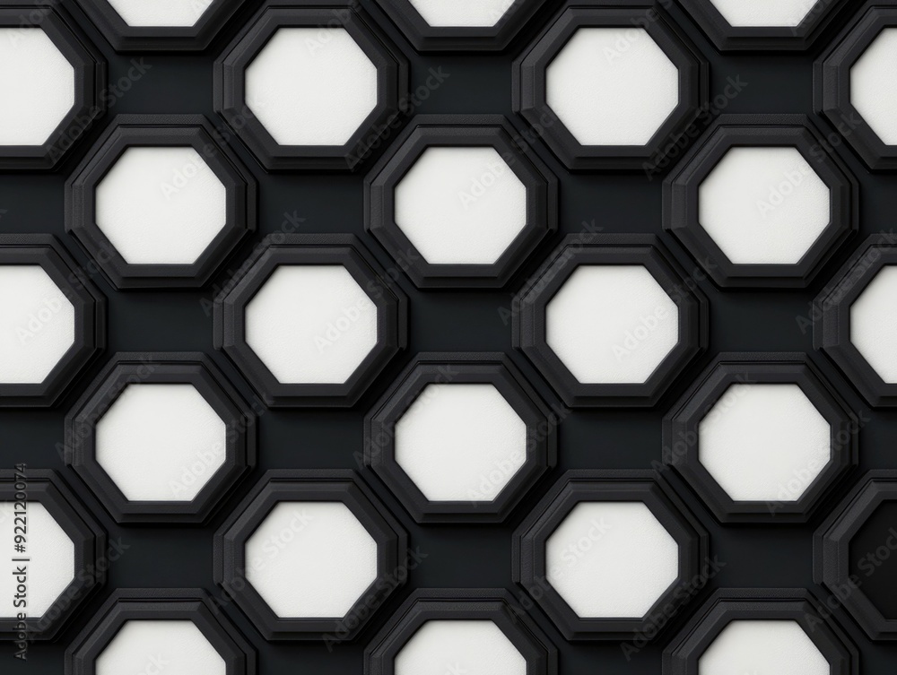 Poster sleek monochromatic hexagonal pattern minimalist geometric digital artwork with repeating hexagonal 