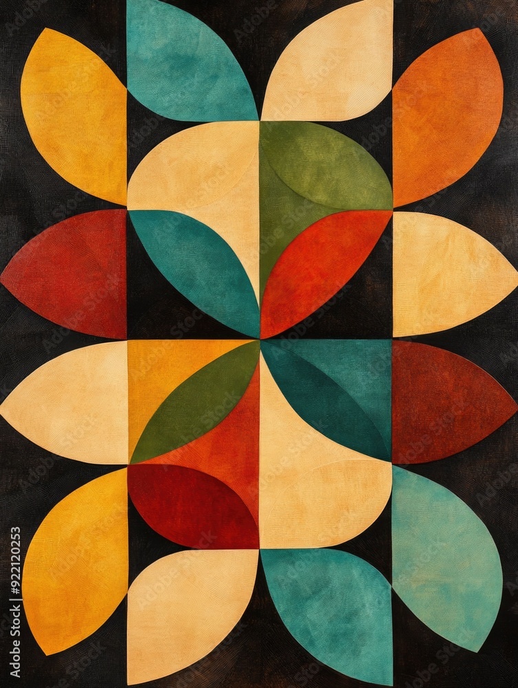 Poster interlocking circles forming a floral geometric design with harmonious and balanced patterns vibrant