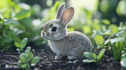 Fototapeta premium Cute Bunny in a Lush Garden