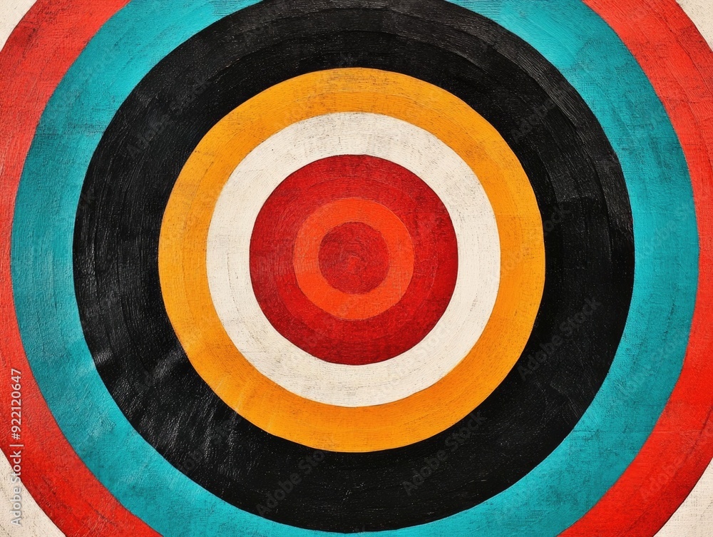 Poster vibrant abstract composition featuring captivating geometric patterns with radiant concentric lines 