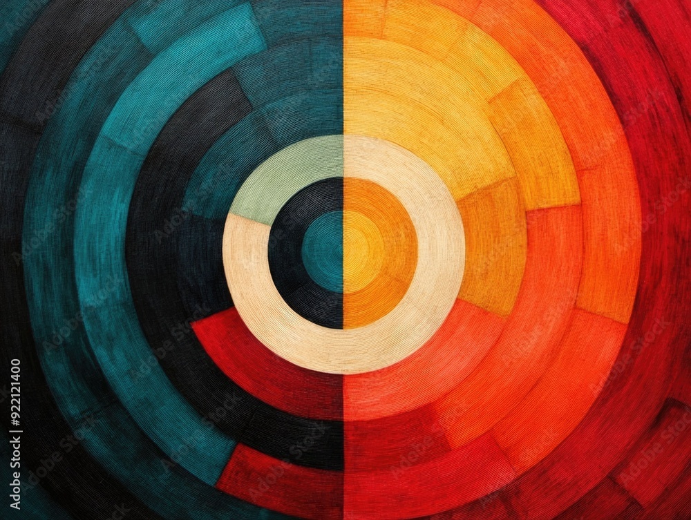 Poster overlapping concentric geometric circles create a fluid and harmonious digital art pattern with vibr