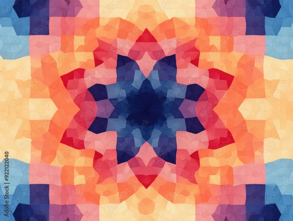 Poster mesmerizing kaleidoscopic geometric patterns with intricate symmetrical shapes and vibrant captivati