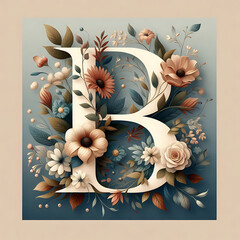 Floral alphabet B with a subtle gradient background.
