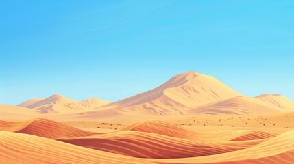 A serene desert landscape background with rolling dunes under a clear blue sky, creating a tranquil and expansive view