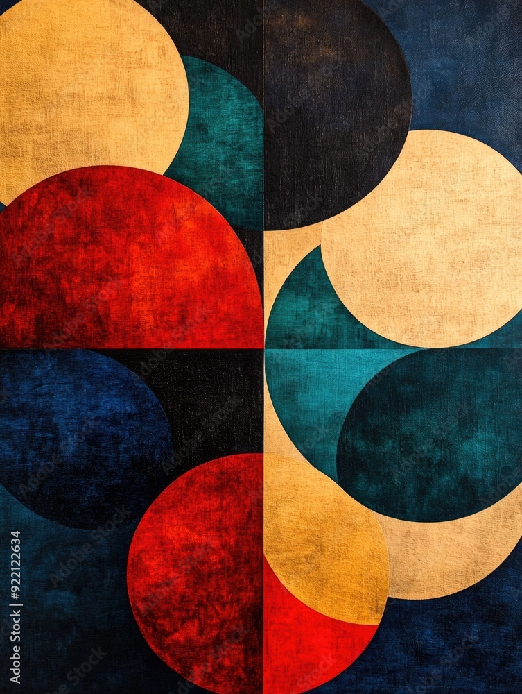 Poster minimalist and contemporary digital featuring a balanced geometric circular grid pattern with varyin