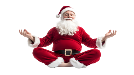 Santa Claus doing yoga and meditation, isolated on white background