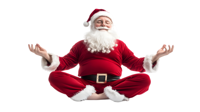 Santa Claus doing yoga and meditation, isolated on white background - Powered by Adobe
