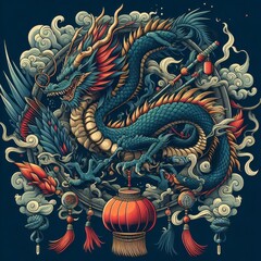 Obraz premium Dragon illustration,Dragon poster,Dragon banner,Dragon logo 