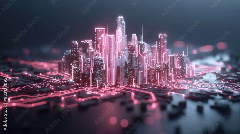 Aufkleber illuminated future: ai-powered cityscape with glowing circuit lines representing advanced technology