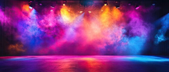 Creative stage lighting with abstract patterns and vivid colors highlighting dramatic moments on stage