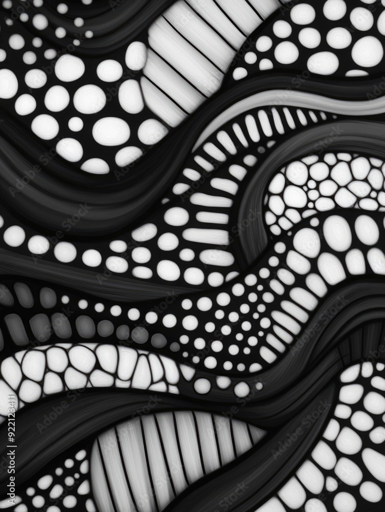 Poster mesmerizing abstract black and white doodle art with intricate detailed and complex patterns and sha