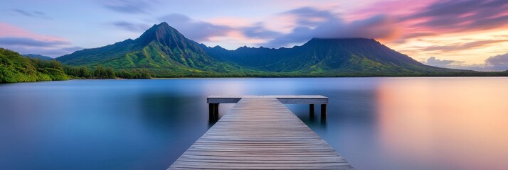 Fototapeta premium A Panoramic View of K McGregor Mountain in Hawaii at Sunset