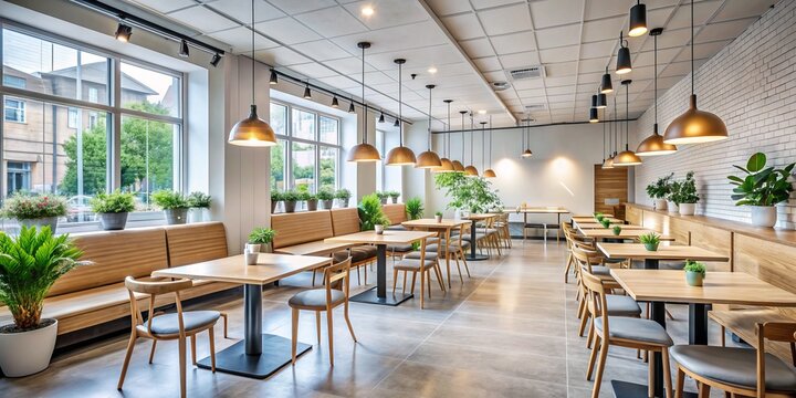 Chipotle Urban Minimalist Scandi Bright: Urban chipotle restaurant with minimalist Scandi aesthetic, bright and airy atmosphere.
