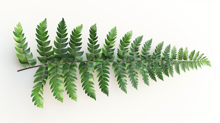 Fern Frond Simplicity: A single, vibrant green fern frond lays flat on a pristine white background, its intricate details on full display.  