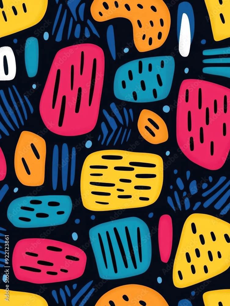 Poster geometric doodle art structured abstract patterns of lines and shapes minimalist digital with repeat
