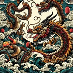 Fototapeta premium Dragon illustration,Dragon poster,Dragon banner,Dragon logo 