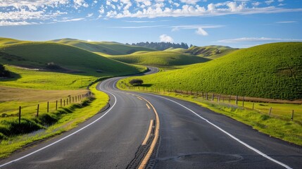 Naklejka premium A smooth, open road winding through a scenic landscape, representing the journey to success and endless possibilities